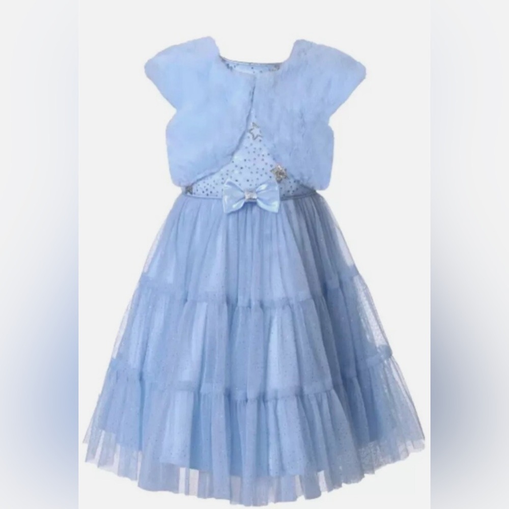 Jona Michelle Sky Blue Tulle Dress with Bow - Picture 3 of 6